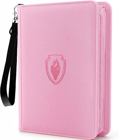 Fabmaker Premium 4 Pocket Zip Card Binder, Trading Card Binder for 320 Cards, Portable PU Card Collection Binder, Collector Card Album Folder for Game & Sports Cards (Pink)