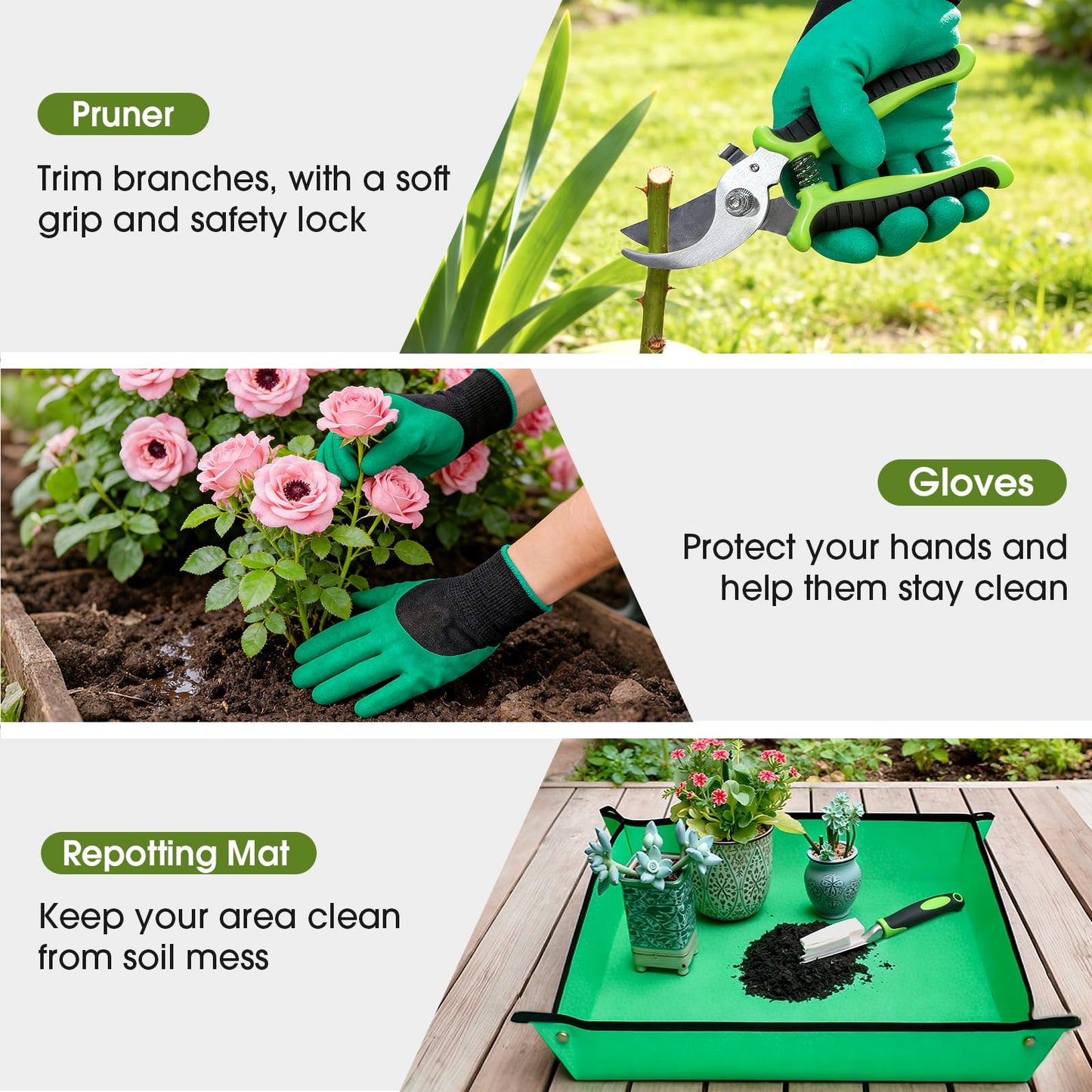 WOWBOX Garden Tools Set - 10 PCS, Heavy Duty Gardening Hand Tools Kit with Storage Tote, Rust-Resistant Gardening Supplies for Planting with Non-Slip Ergonomic Handle for Women and Men (Green)