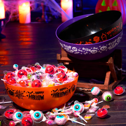 JOYIN 3 PCS Halloween Candy Bowls, 9.6" * 4.4" Trick or Treat Bowls, Plastic Orange Halloween Serving Dish, Purple Witch Cup, Black Pumpkin Candy Holder for Kids Party Favor Supplies, Table Decor