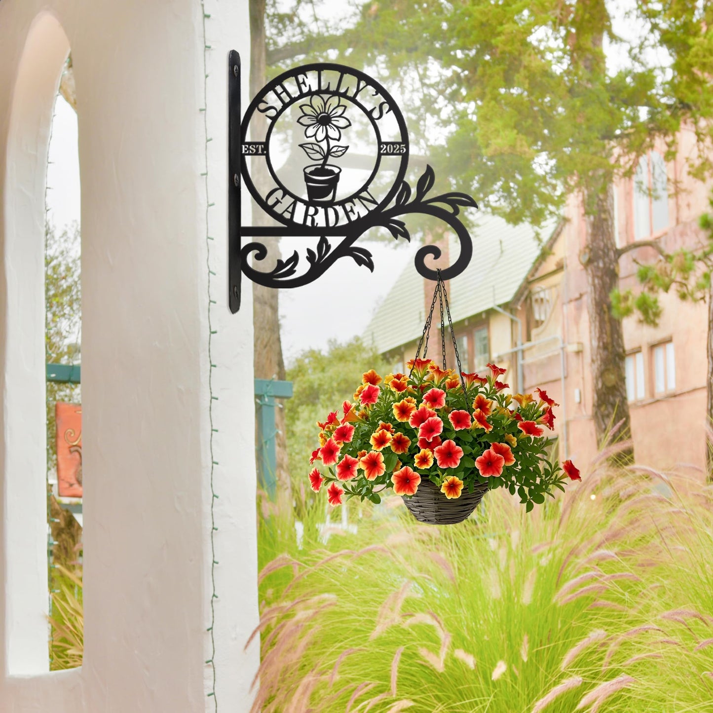 YCHARTSIGN Personalized Metal Plant Hanger Outdoor and Indoor Decor, Custom Hanging Plants Bracket, Plant Hooks for Bird Feeder, Wind Chime, Flower Baskets, Hanging Plant Hooks (Flowers)