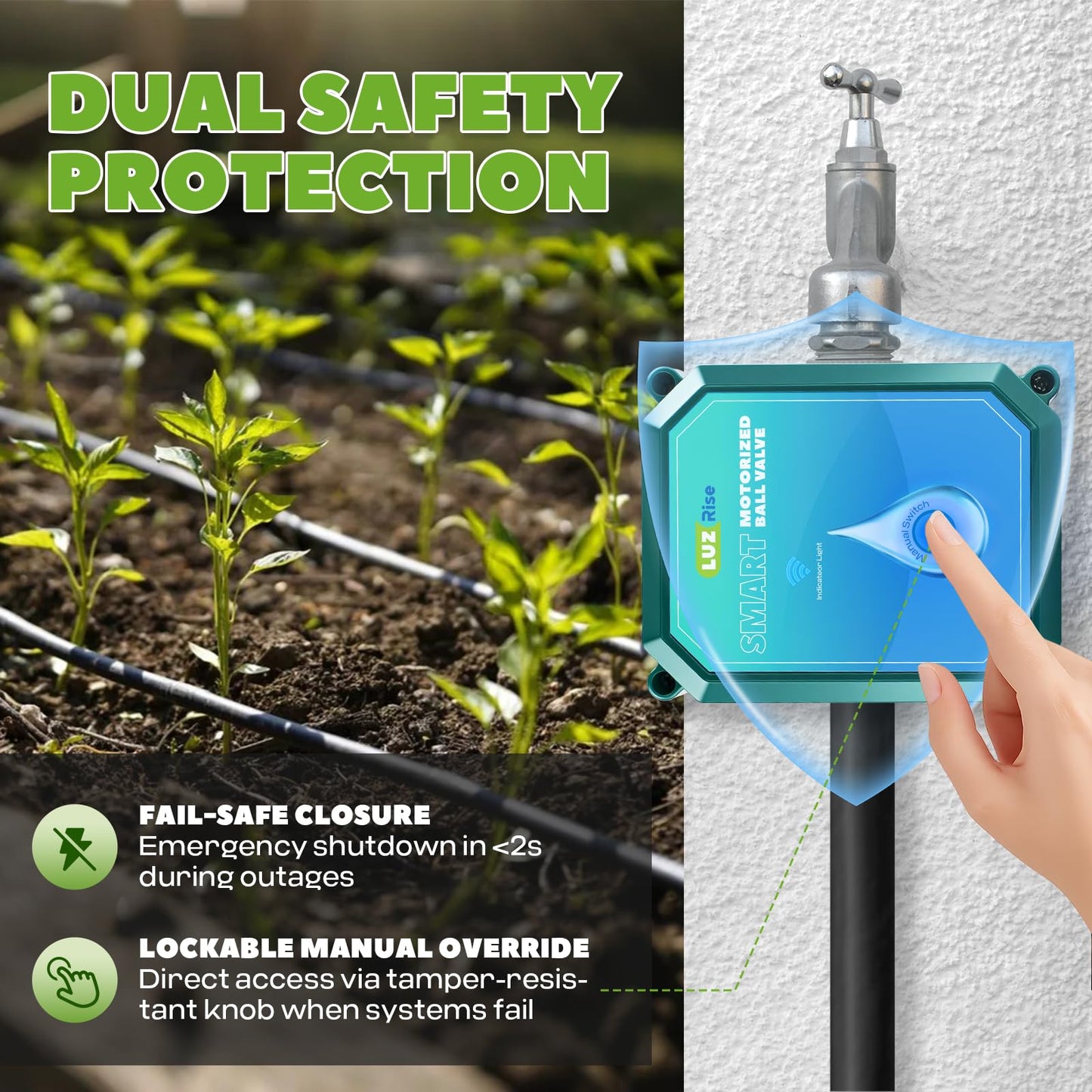 Luzrise Smart Motorized Ball Valve with Remote Control- Automatic Water Shut-Off, 0-100% Adjustable Flow, Programmable Timer, Real-Time Monitoring (Stainless Steel, DN15 (1/2''))