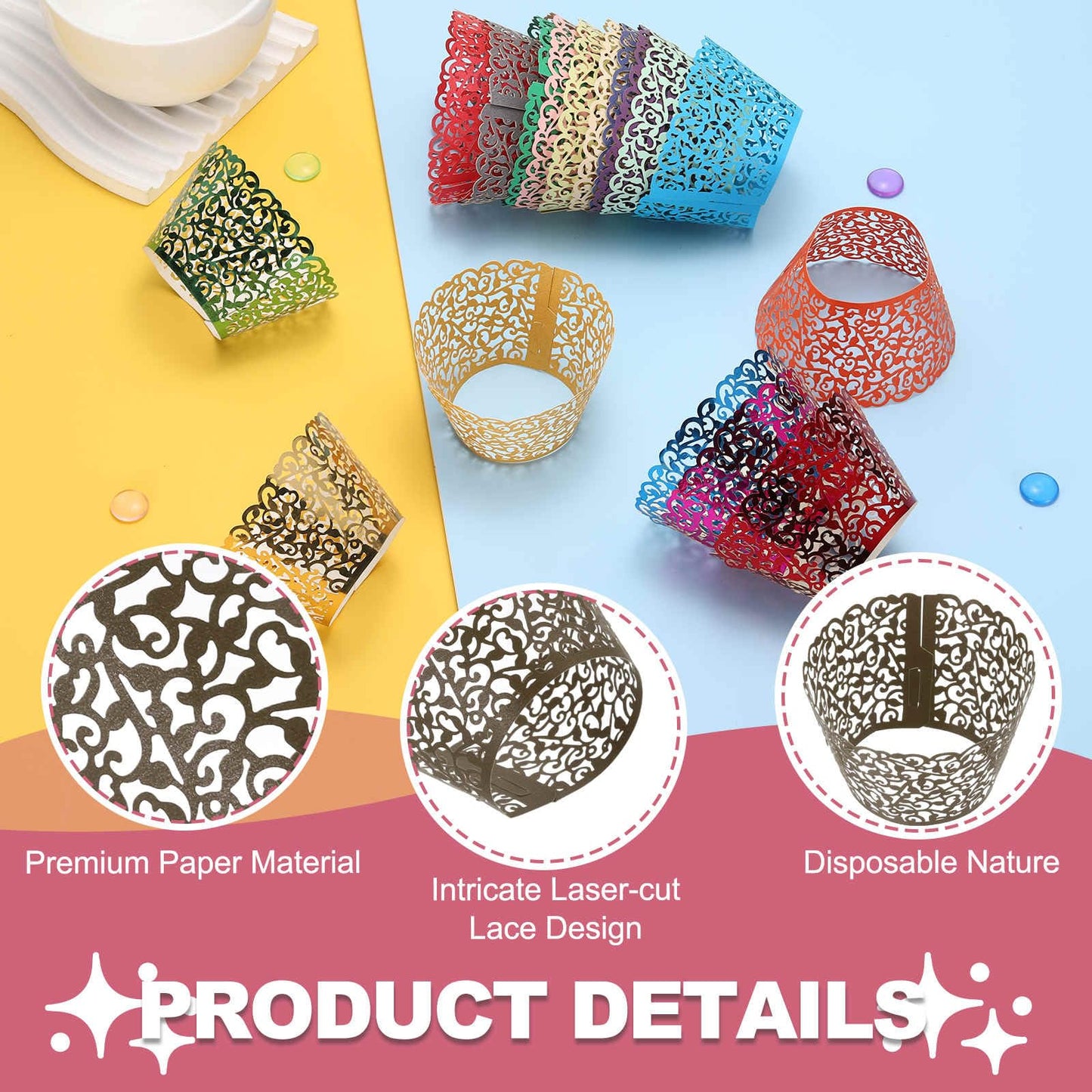HARFINGTON 50 Pcs Lace Cupcake Liners Standard Vine Designed Hollow Out Cupcake Wraps Artistic Bake Cake Paper Cups for Anniversary Birthday Weddings Parties, Dark Brown