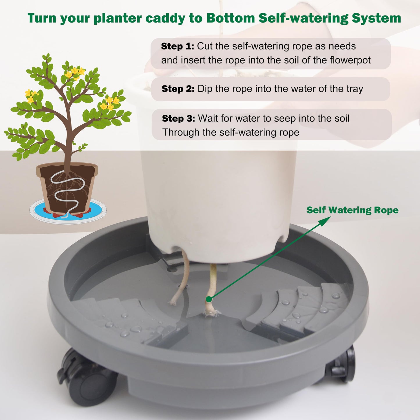 ORIMERC 3 Pack Plant Caddy with Wheels Heavy Duty 12 inch Plant Saucer Self-watering Design, Movable Wheeled Round Planter Stand Coaster Trolley, Flower Pot Dolly Rack Tray on Rolling Caster Roller Indoor Outdoor