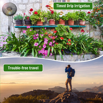TRJZWA Solar Irrigation System Automatic Drip Irrigation Kit for Outdoor/Indoor Garden Watering System with Water Level Detection,Drip Irrigation System for 15 Potted Plant with 15m Water Hose