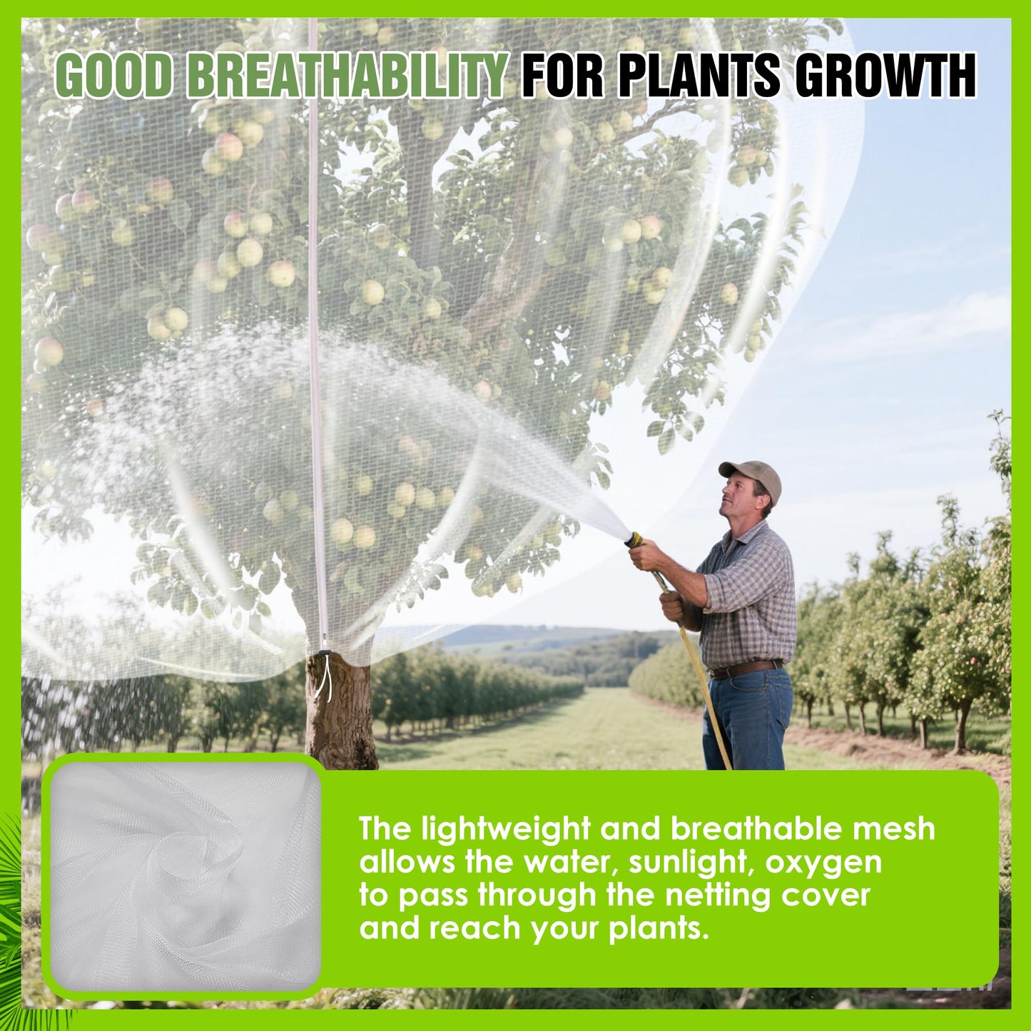 12.6 * 12FT Large Fruit Tree Netting, Tree Nets for Fruit Trees with Zipper and Drawstring, Insect Netting Barrier for Garden Blueberry Bushes Cherry Peach Apple Protection from Squirrels Birds Pests