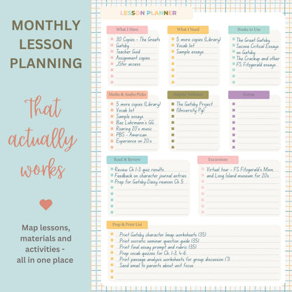 Undated Teacher Planner 8.5 x 11-12 Months & 52 Weeks | Colorful Bookshelves Cover | Monthly & Weekly Lesson Plan Book with Stickers, Storage Pocket & Snap-In Bookmark | Classroom Organizer