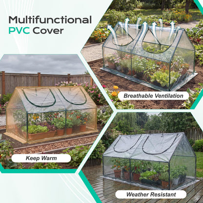 BPS 4x2x2 ft Mini Greenhouse with Transparent PVC Cover UV-Protected Roll-Up Zipper Windows, Ideal for Indoor or Outdoor Use on Raised Garden Beds