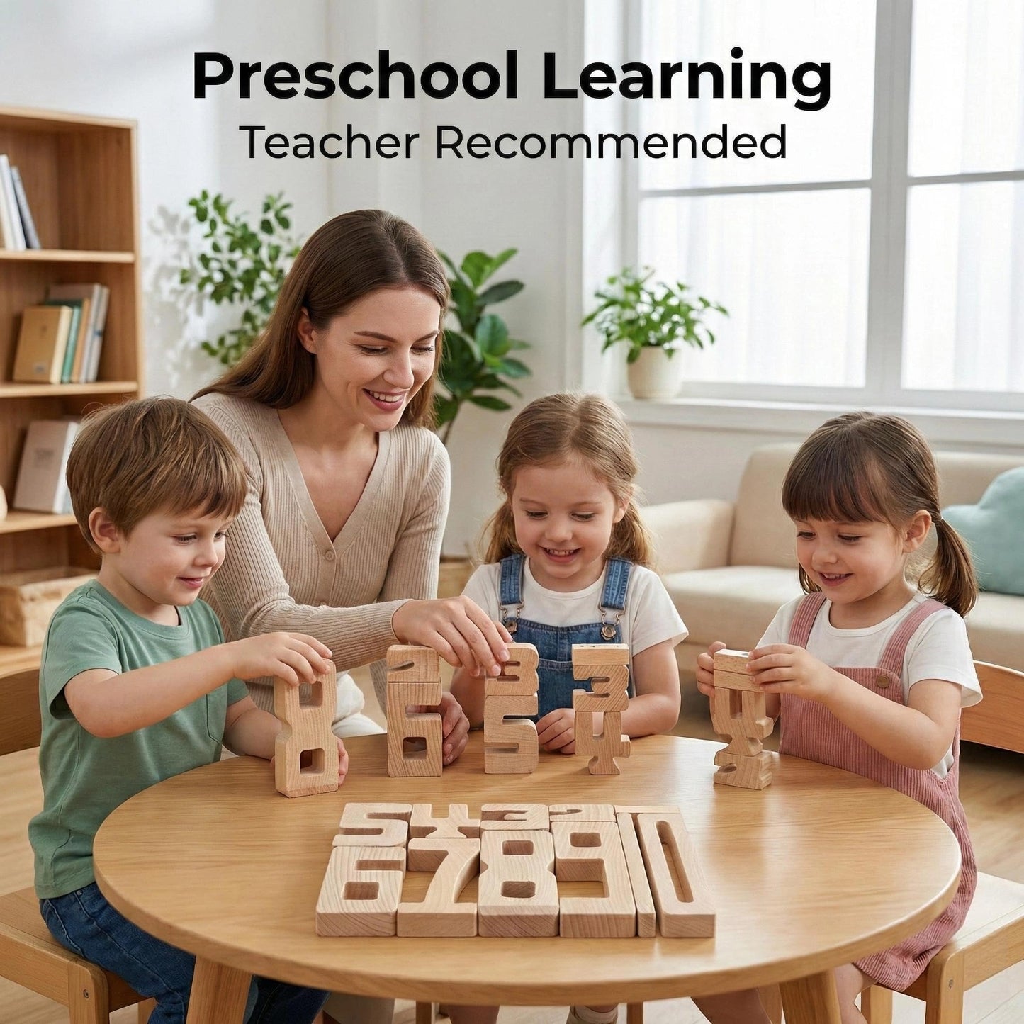 Wooden Number Blocks for Toddlers 3+, 20 PCS Montessori Math Stacking Toys, Natural Wood Counting & Learning Blocks with 30 Challenge Levels, STEM Educational Gift for Preschool Boys Girls