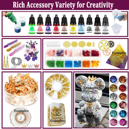 JILLSKY Resin Kit - Complete Resin Kits and Molds Set, 125pcs Resin Jewelry Making Kit for Beginners with Sphere, Pyramid, Crystal Molds & Epoxy Supplies for DIY Crafts