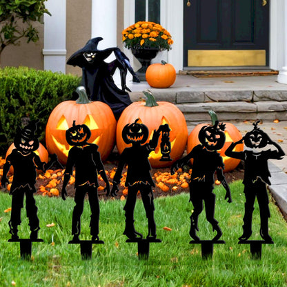 5 Pcs Metal Halloween Yard Signs Halloween Outdoor Decorations Black Metal Art Halloweens Yard Stakes Reusable Skeleton Lawn Sign for Zombie Holiday Party Supply Pumpkin Decor for Garden Prop