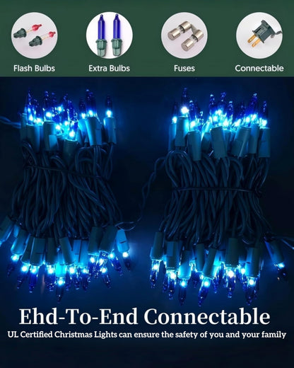 Wabarle Christmas Lights 100 Count Connectable 21ft Blue Incandescent String Lights for Indoor Outdoor Decor