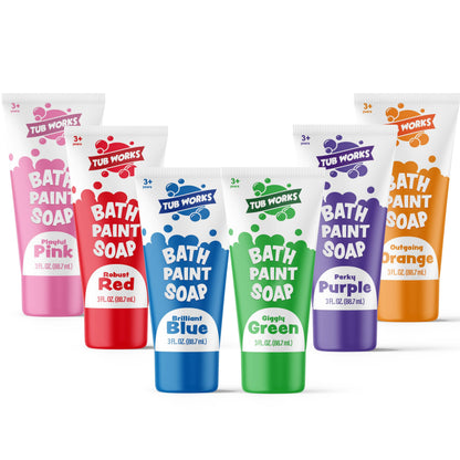 Tub Works® Bath Paint Soap Bath Toy, Classic 6 Pack | Non-Toxic | Washable Bathtub Paint for Finger Painting on Tub Walls | Ideal Toddler Bath Toys for Creative Play | Easy to Clean, Fun Bath Art