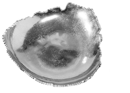Red Co. 12” Decorative Antique Silver Allure Torn Hammered Metal Centerpiece Bowl with Sculpted Edges