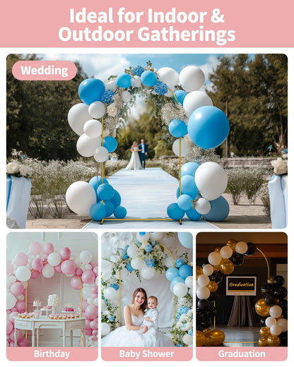 Pureegg Gold Metal Arch Backdrop Stand Set of 3 (7.2ft & 6.0ft & 6.0ft), Wedding Balloon Arch Stand with Stable Base, Backdrop Frame & Cover for Party, Birthday, Graduation, Photo Booth, Easy Assembly