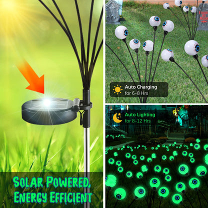 Lewondr Halloween Decorations Outdoor Eyeball Lights, 6 Pack Solar Garden Lights with 2 Modes, Waterproof Firefly Lamps Swaying by Wind for Yard, Pathway, Lawn, Patio, Party, Green