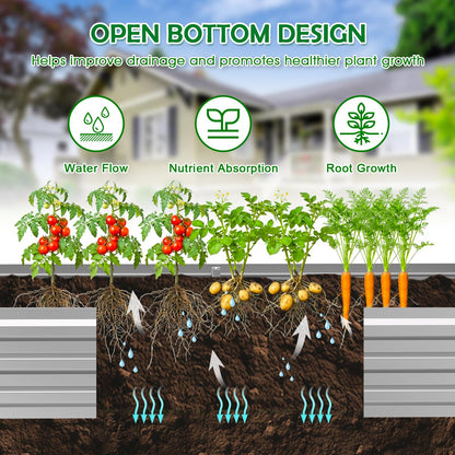 Tegarbed 12x4x1FT Galvanized Raised Garden Bed Outdoor Patio, Large Rectangular Metal Planter Boxes,Plant Container Kit for Gardening, Vegetables, Flowers, Herbs,Silver,1 Pack