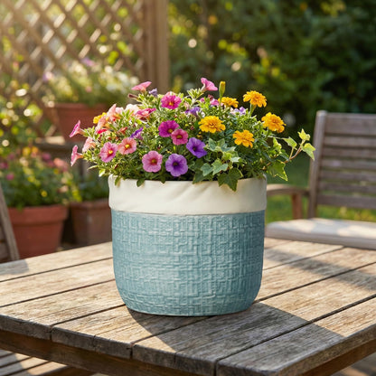 Teagas Ceramic Planter - 8 Inch Plant Pot for Indoor Outdoor Plants, Boho Planters with Drainage Hole and Plug, Round Decorative Flower Pots, Garden Home Office Decor, Plant Lover Gifts, Blue