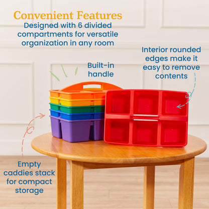 ECR4Kids 6-Compartment Large Plastic Caddy, Multipurpose Organization, Primary, 6-Pack