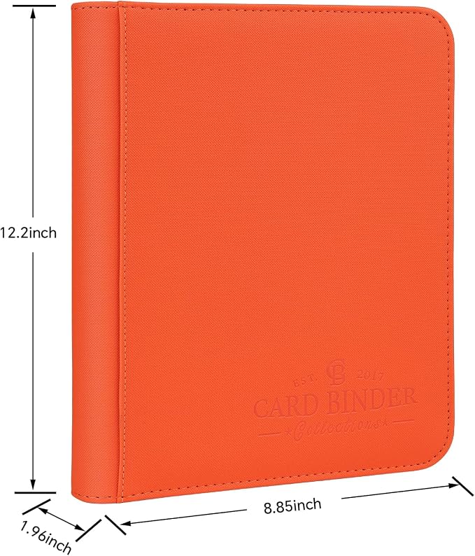 Toploader Binder, 4 Pocket Trading Card Binder Holds 128 Top Loaders, Premium Zipper Card Storage Case with Double-Sided Pockets for 3x4'' Toploaders, TCG, MTG, Sports Cards.(Hermes Orange)