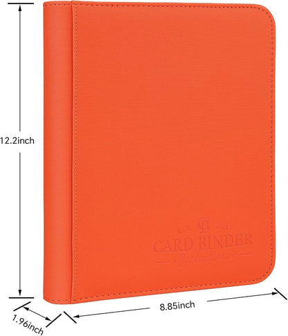 Toploader Binder, 4 Pocket Trading Card Binder Holds 128 Top Loaders, Premium Zipper Card Storage Case with Double-Sided Pockets for 3x4'' Toploaders, TCG, MTG, Sports Cards.(Hermes Orange)