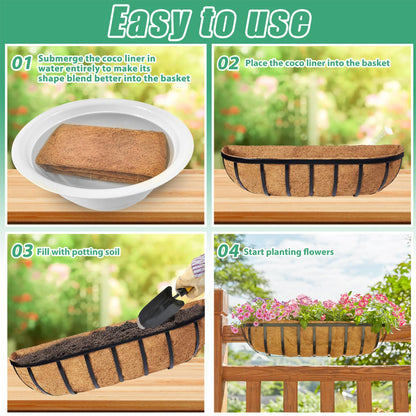 Y&M 4pcs 24" Trough Coco Liner for Window Box Deck Basket Planter Trough Coconut Fiber Liners, Coconut Fiber Pre-Formed Replacement