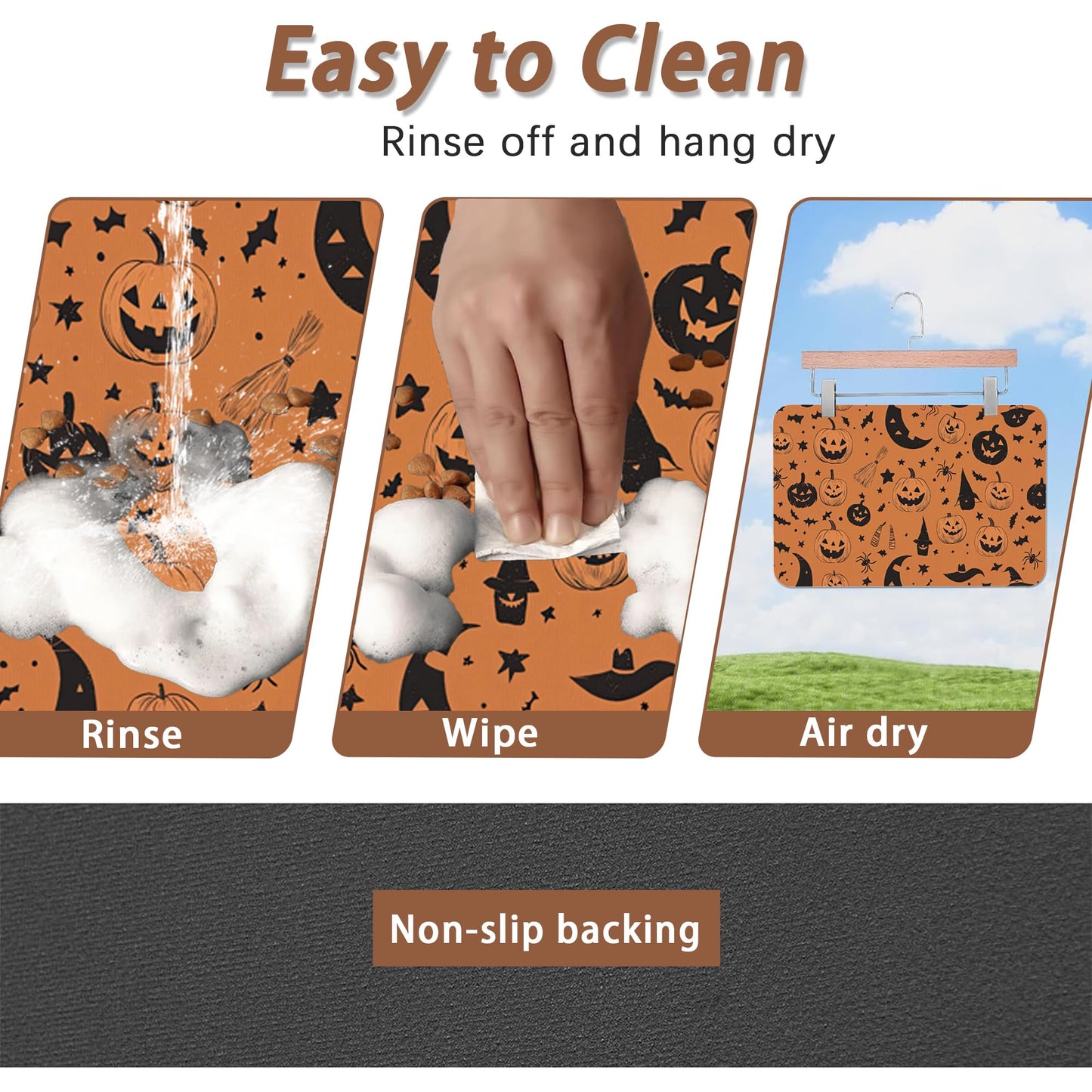 Halloween Dog Food Mat for Floors,Pumpkin Bat Absorbent Quick-Dry Pet Feeding Mat,Cat Dog Bowl Mats for Food and Water,Non-Slip Pet Accessories Supplies 16"x24"