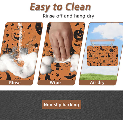 Halloween Dog Food Mat for Floors,Pumpkin Bat Absorbent Quick-Dry Pet Feeding Mat,Cat Dog Bowl Mats for Food and Water,Non-Slip Pet Accessories Supplies 16"x24"