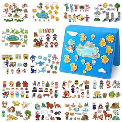 Windkream 16 Pack Felt Board Story Sets Flannel Felt Story Board Pieces with a Multi Functional Pieces Storage Binder and 16 Pcs Pocket for Activities Time(Fairy Stories)