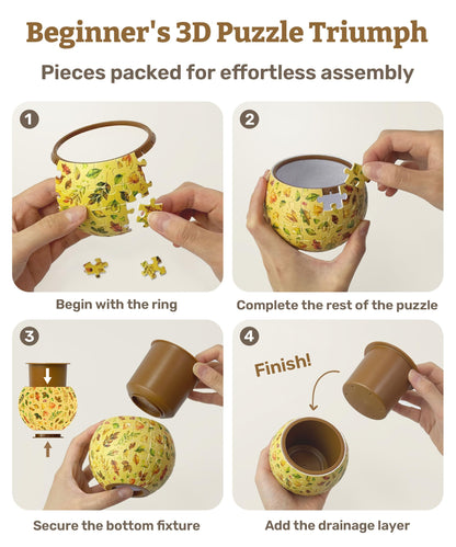 PieceRelax 3D Puzzle Planter - Classic Ornamental Style - Small Round Plant Pots with Drainage, for Mom, Home Decor Flower Pots for Indoor Cactus, Succulents Pots [K1103]