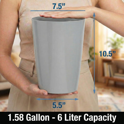 Mini Waste Basket - Durable Small Plastic Garbage Trash Can Bin - Lidless Open-Top, Slim Profile for Compact Spaces - Suitable for Home, Bathroom, Office, Bedroom, Kitchen and More, Silver Brushed