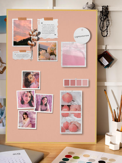 Bulletin Board 30 x 20 inches, Aluminum Framed Fabric Cork Board with 10 Push Pins (Blush Coral, 30 x 20 inches)
