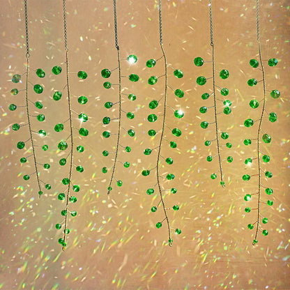 H&D HYALINE & DORA 6 Pcs Crystal Beaded Suncatchers Artificial Green Plants Hanging Wind Chime with Chain for Window Indoor Outdoor Potted Plants Decorations Plant Lover Gift