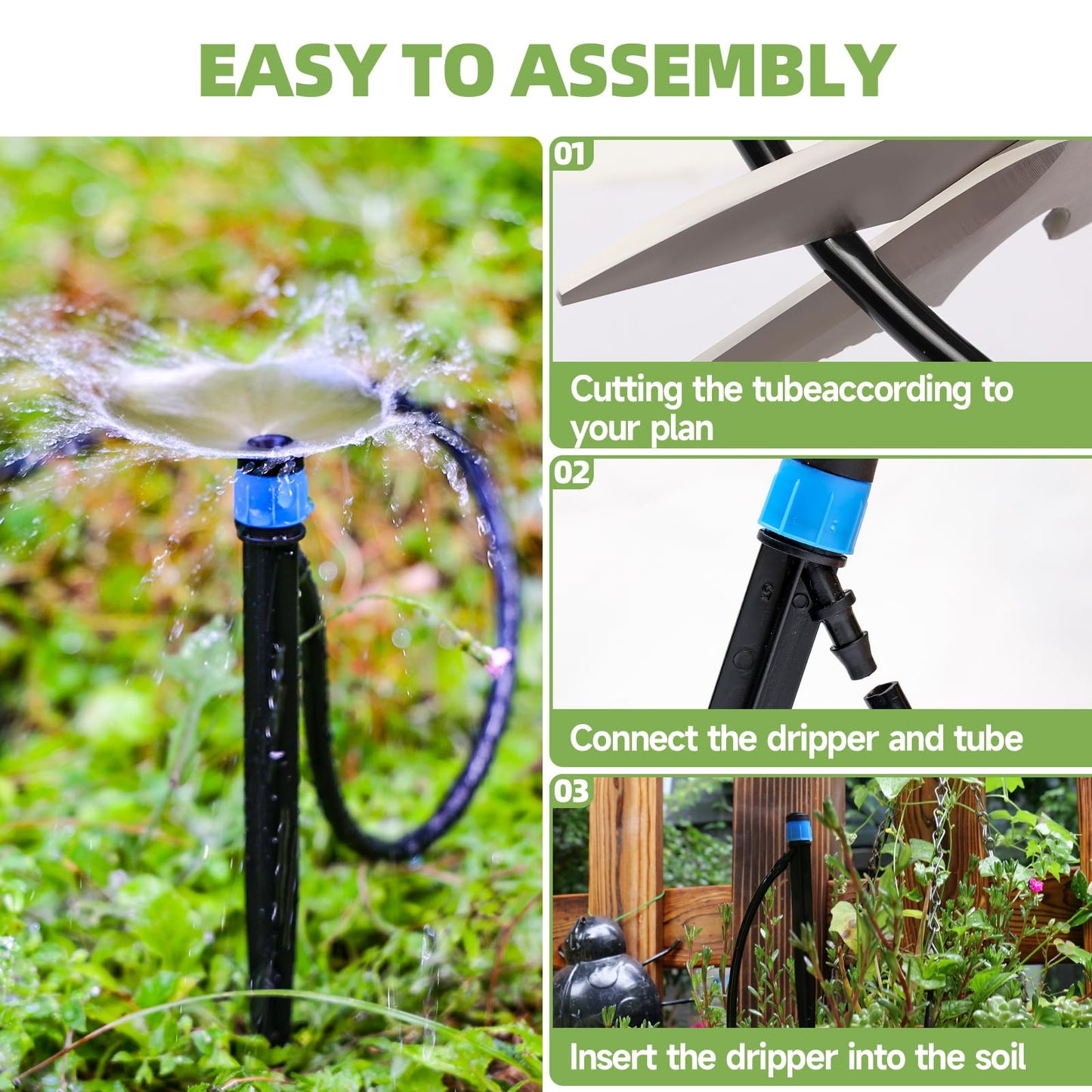 Riboud 60 Pack Drip Irrigation Emitters Sprays for 1/4 Drip Irrigation Tubing, Irrigation System for Garden (30 Pcs Emitters Vortex + 30 Pcs Emitters Stream)