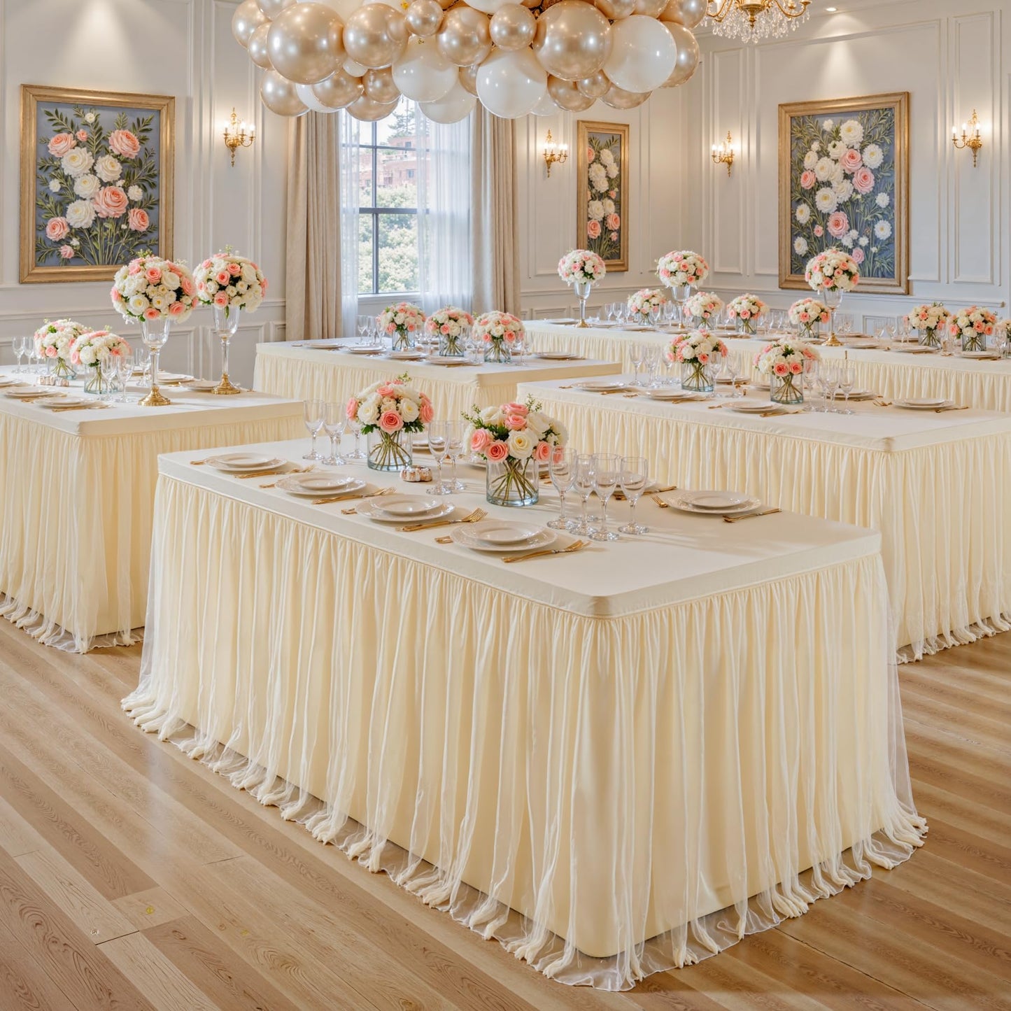 6ft Champagne Table Cloths Rectangle Tulle Tablecloth Fitted Champagne Tablecloths for 6 foot Rectangle Tables Spandex Table Covers for Parties Wedding Birthday Buffet Banquet Desk Tables Skirt