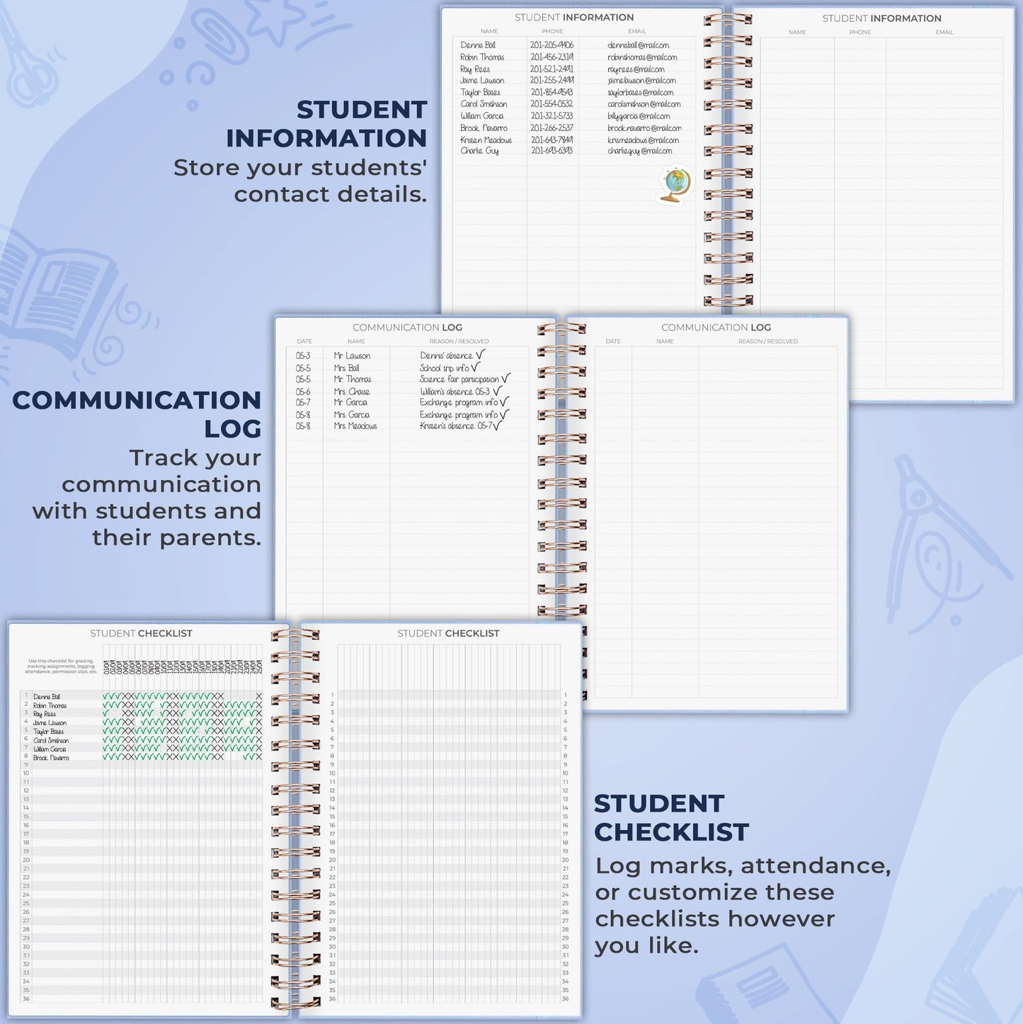 Clever Fox Teacher Planner Spiral – School Year Planner with Calendars & Lesson Plans – Teacher Plan Book for Classroom & Homeschool Organization - Undated, 7.9x10″ (Periwinkle)