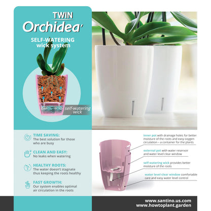 DECOPOTS - Self Watering Orchids Pots Set of 3 - Wicking Planter for Flowers - Water Level Indicator (5.9" Diameter, White)