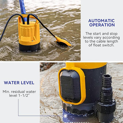 Acquaer 1.2HP Sump Pump 5722GPH Submersible Pump with Automatic Float Switch, Clean/Dirty Water Removal for Basement, Hot Tub, Pools, Garden Pond