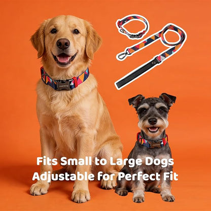 EVERKING Dog Collar & Leash Set for Everyday Walking | Matching adjustable collar and leash set with reflective handle and heavy-duty hardware for comfortable everyday dog walks.