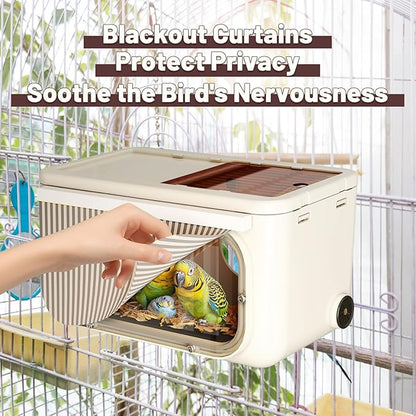 Parakeet Nesting Box,Transparent Bird House,Parakeet Breeding Box,Bird Nest for Cage,Bird House with Curtains Perch Wood,Bird Cage Accessories for Lovebirds Cockatiel Budgie Conure Parrot