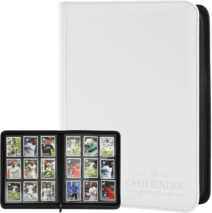 9 Pockets Card Binder,Premium Zip Trading Card Binder,540 Double Sided Pocket PU Collection Binder, Collector Album, Card Folder for MTG, TCG, Business Cards.(White)