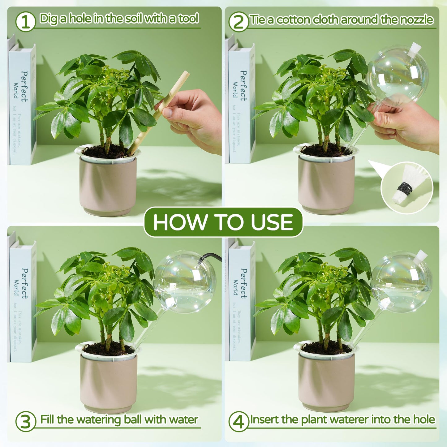 17 oz Up 2 Weeks Extra Large Plant Watering Globes, Self Watering Planter Insert, Iridescent Glass Self Watering Globes, Vacation Plant Watering Devices, Automatic Watering Bulbs (Large 4-Pack)
