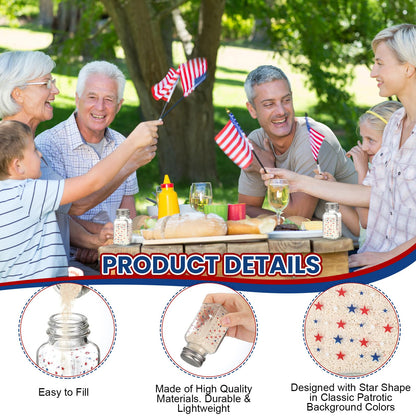 Reallnaive 2 Pcs 4th of July Salt and Pepper Shakers, Patriotic Salt and Pepper Shakers Set Independence Day Red White and Blue Star 250th Anniversary Kitchen Counter and Table Decor