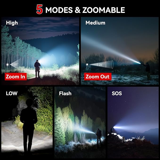 LETMY Tactical Flashlight S2000-2 Pack Bright Military Grade LED Flashlights High Lumens - Portable Handheld Flash Light, 5 Modes Zoomable Waterproof Flashlights for Home Emergency Camping Outdoor