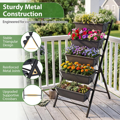 Giantex 5-Tier Vertical Garden Planter, Raised Garden Bed w/Drainage System & Removable Tray, Metal Frame Elevated Planter Boxes for Herb Vegetable Flower Grow, Outdoor Indoor Patio Balcony Backyard