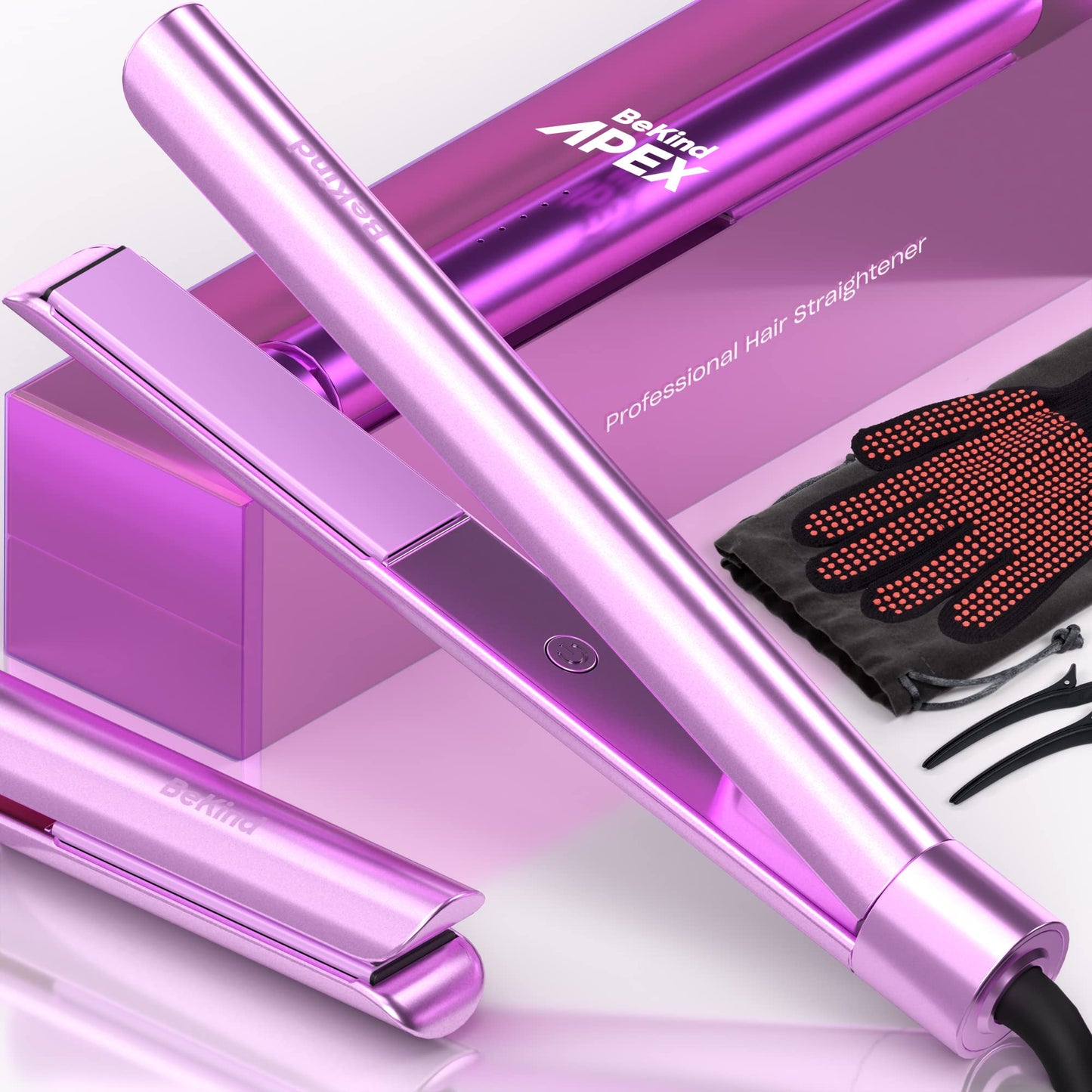 Bekind Apex 2-in-1 Hair Straightener Flat Iron | 1“ 460°F Straightener & Curler for All Hairstyles | UltraSmooth Tech | 15s Fast Heating & Temp Memory | Gift Set for Girls Women (Crystal Blue)
