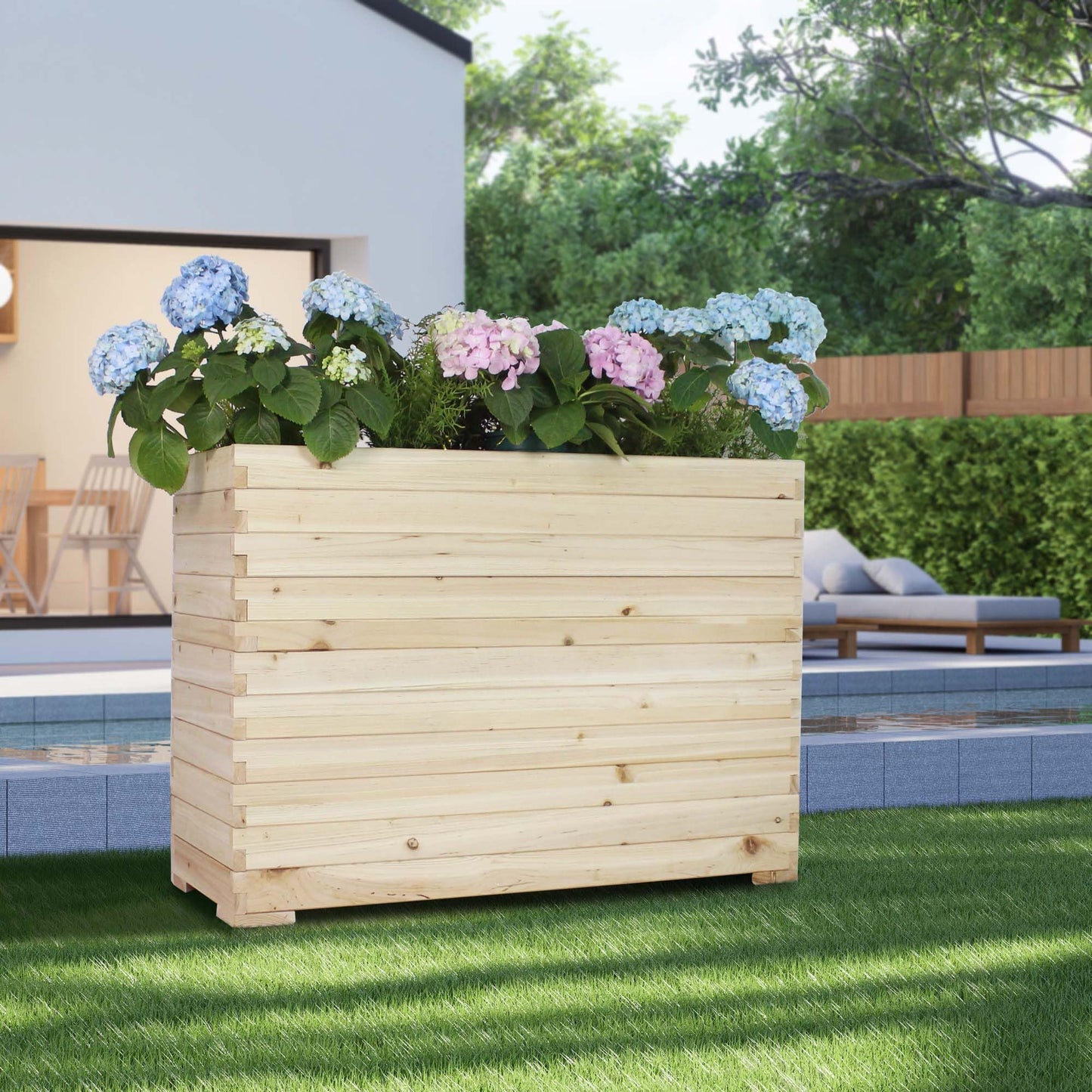TRUEAURA Wood Raised Garden Bed, Rectangular Planter Box Outdoor Large Tall Trough 39"x28"x15" Flower Planters Boxes with Bottom for Plants Herb Patio Porch Balcony Privacy Screen