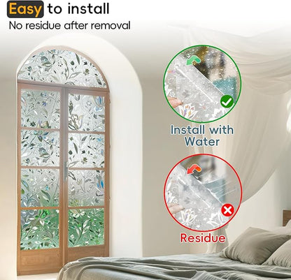 Rainbow Window Privacy Film Decorative, Stained Glass Tint for Home, 3D Decals Clings for Glass, Static Cling Sticker, Suncatcher Cover,29.5" by 157.4"