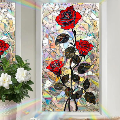 Nuxovilar Gothic Halloween Window Film, Dark Style Red Rose Halloween Window Films Decorations 17.5 × 39.3 Inch, Windows Film Decorations for Festival Celebration