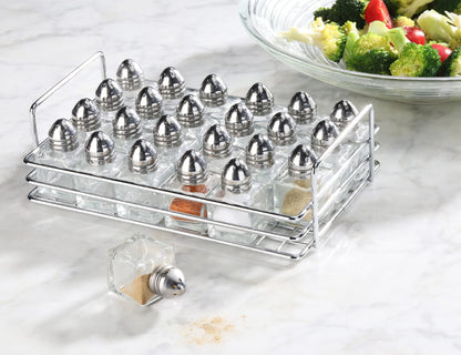 New Star Foodservice Glass Cube Mini Salt and Pepper Shaker with Rack (Silver, Stainless Steel)