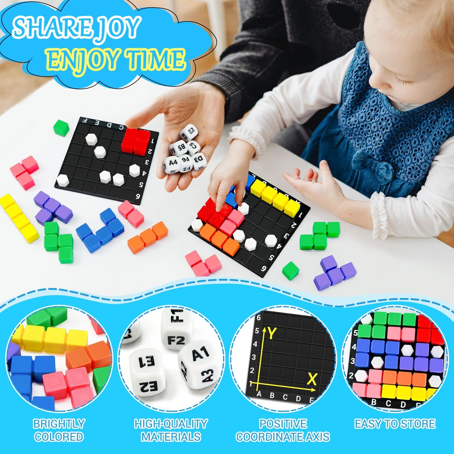 4 Players STEM Puzzle Game The Brain Square with 160000+ Solutions Pattern Matching Blocks Brain Teaser Toy Roll Dice & Race Your Opponent to Fill Grid for Kids Birthday Graduation